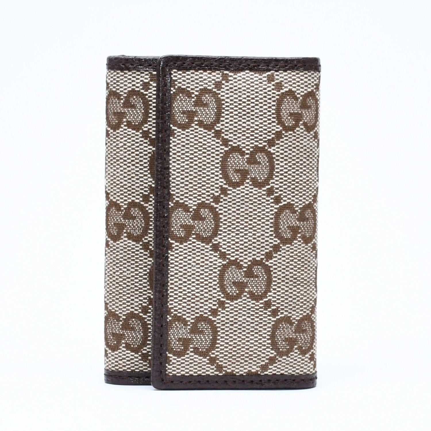 Gucci Key Case GG Canvas Leather Beige Brown Silver Key Holder