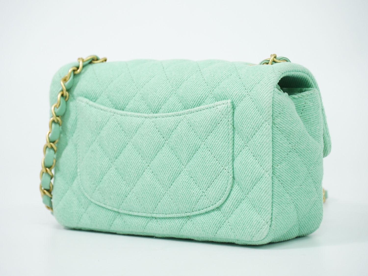Chanel CC Logo Quilted Chain Shoulder Bag Denim Light Green Vintage — view 2
