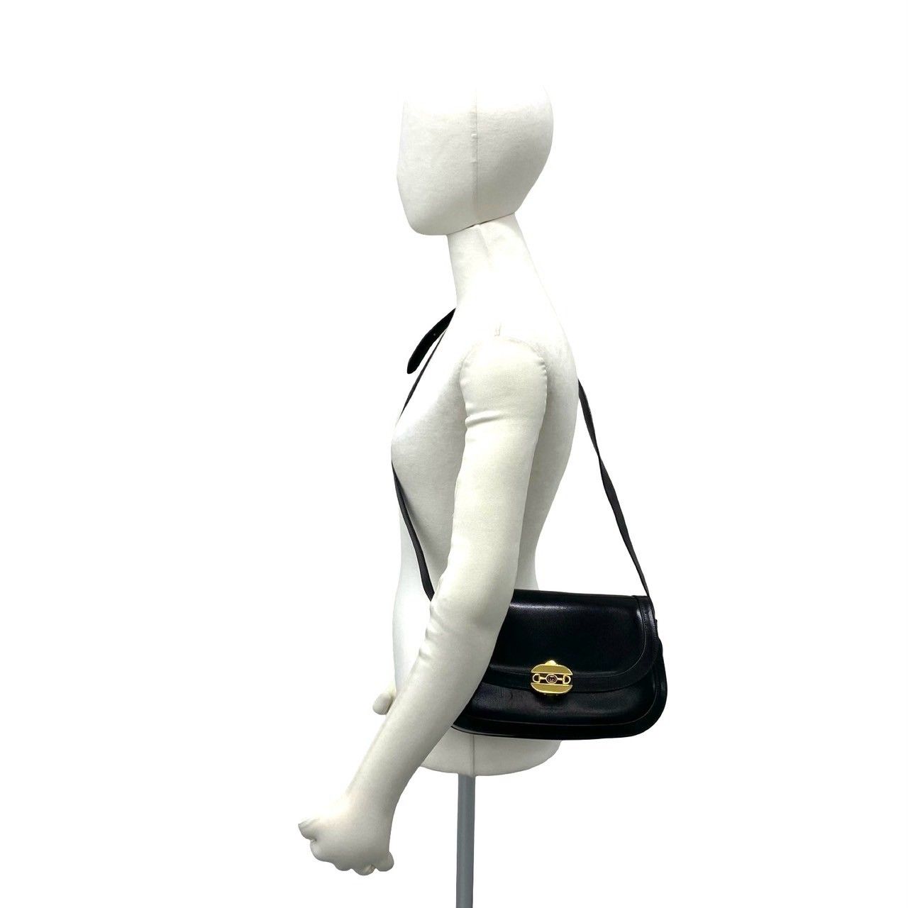 Gucci Vintage Horsebit GG Logo Leather Shoulder Bag Pochette Black — view 2