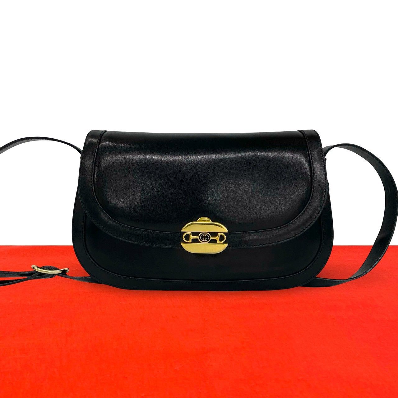 Gucci Vintage Horsebit GG Logo Leather Shoulder Bag Pochette Black