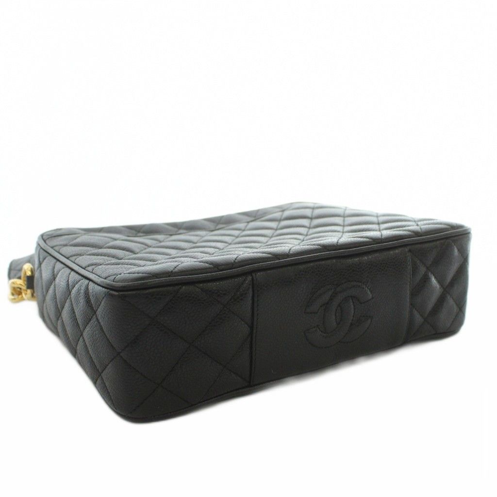 Chanel Quilted Caviar Leather Shoulder Bag CC Logo Tassel Number 2 Black Gold — view 6