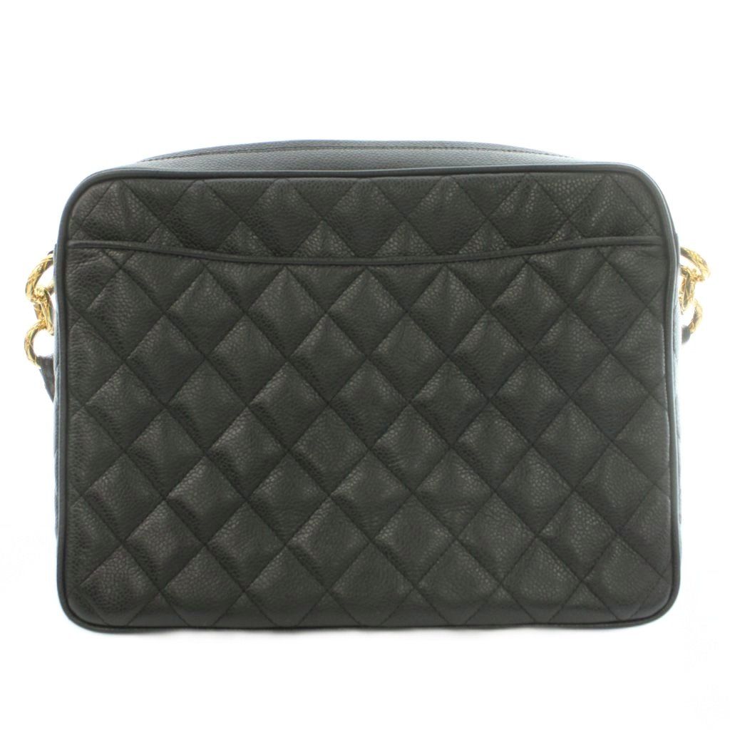 Chanel Quilted Caviar Leather Shoulder Bag CC Logo Tassel Number 2 Black Gold — view 3