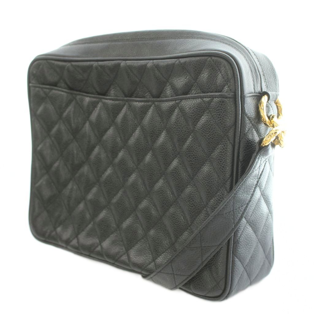 Chanel Quilted Caviar Leather Shoulder Bag CC Logo Tassel Number 2 Black Gold — view 2