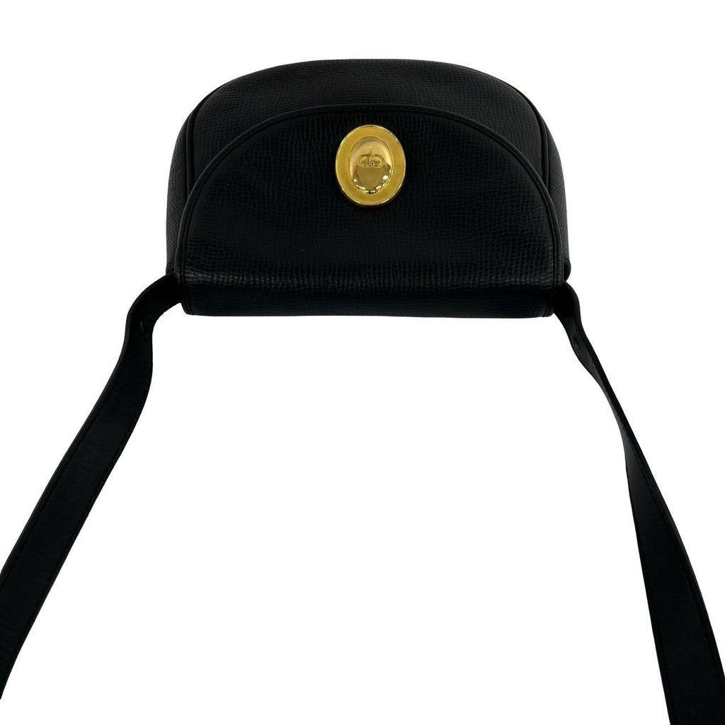 Dior Vintage CD Logo Leather Shoulder Bag Pochette Black — view 4