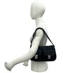 Prada Triangle Logo Leather Tessuto Shoulder Bag Handbag Black — view 2