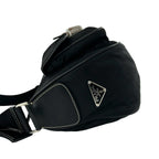 Prada Triangle Logo Leather Tessuto Shoulder Bag Handbag Black — view 5
