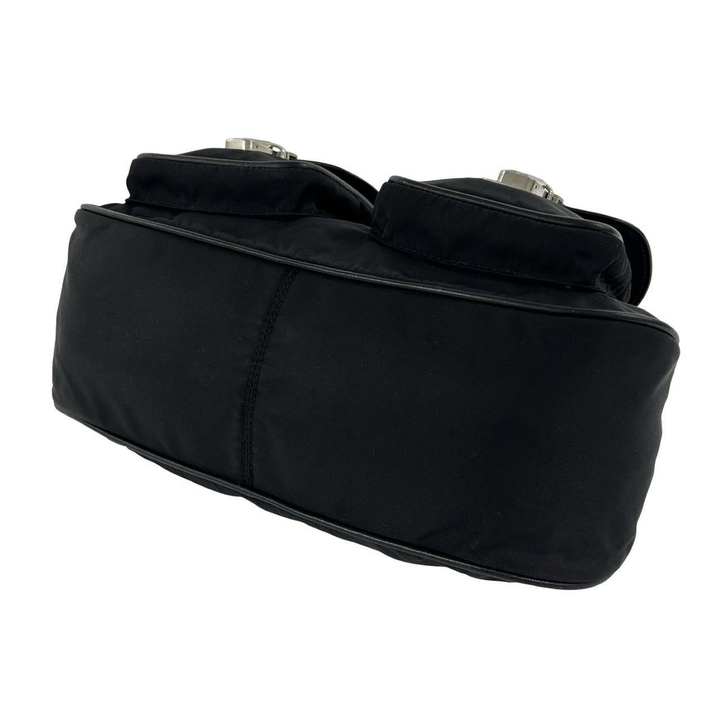 Prada Triangle Logo Leather Tessuto Shoulder Bag Handbag Black — view 8