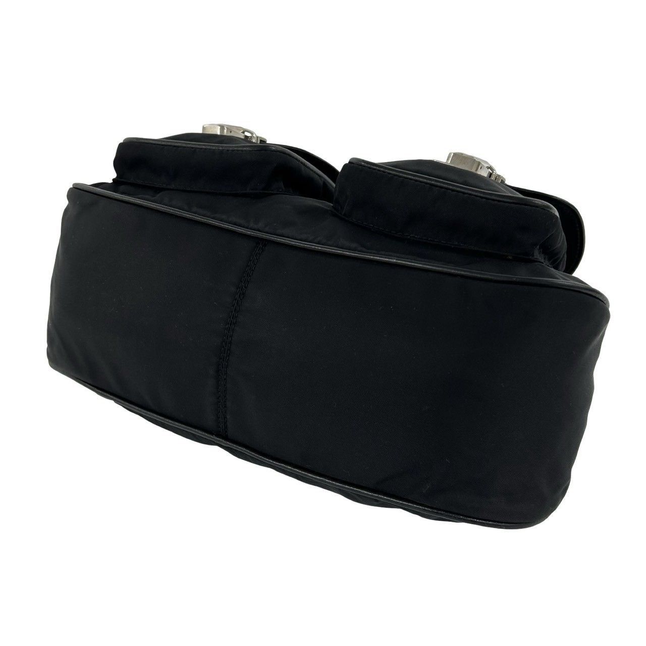 Prada Triangle Logo Leather Tessuto Shoulder Bag Handbag Black — view 8
