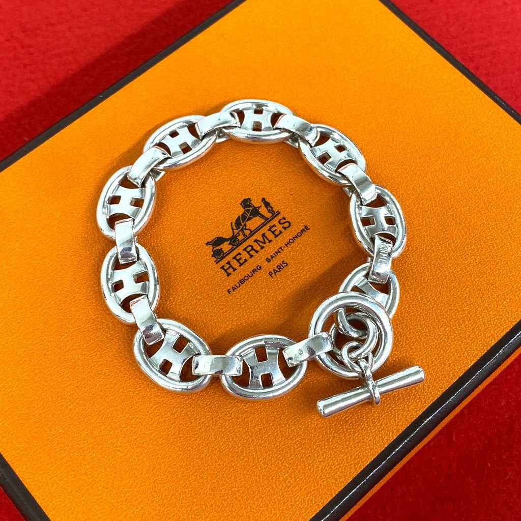 Hermes Vintage Logo Bra 925 Sterling Silver Accessory Bracelet