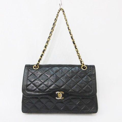 Chanel Shoulder Bag Chain Quilted CC Logo Leather Black