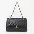 Chanel Shoulder Bag Chain Quilted CC Logo Leather Black