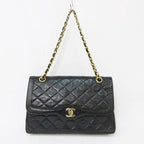 Chanel Shoulder Bag Chain Quilted CC Logo Leather Black