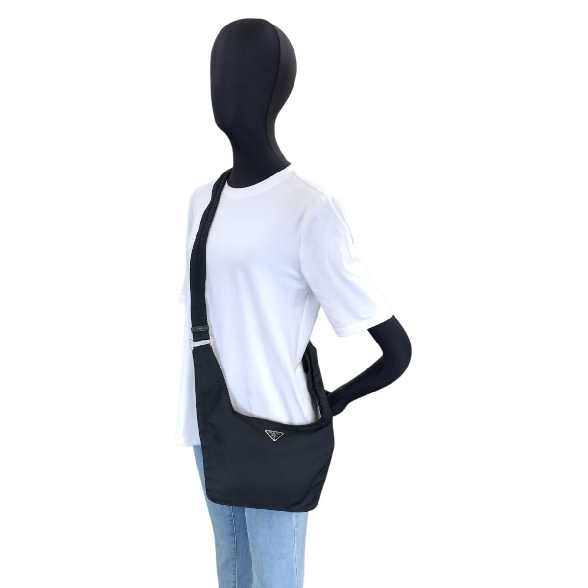Prada Tessuto Black Silver Nylon Shoulder Bag — view 7