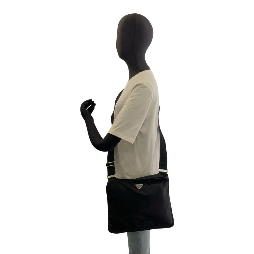 Prada Tessuto Black Silver Nylon Shoulder Bag — view 6