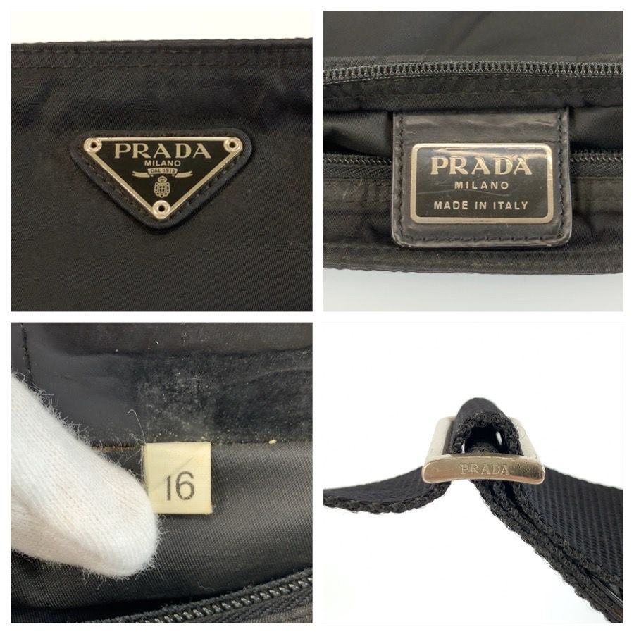Prada Tessuto Black Silver Nylon Shoulder Bag — view 3