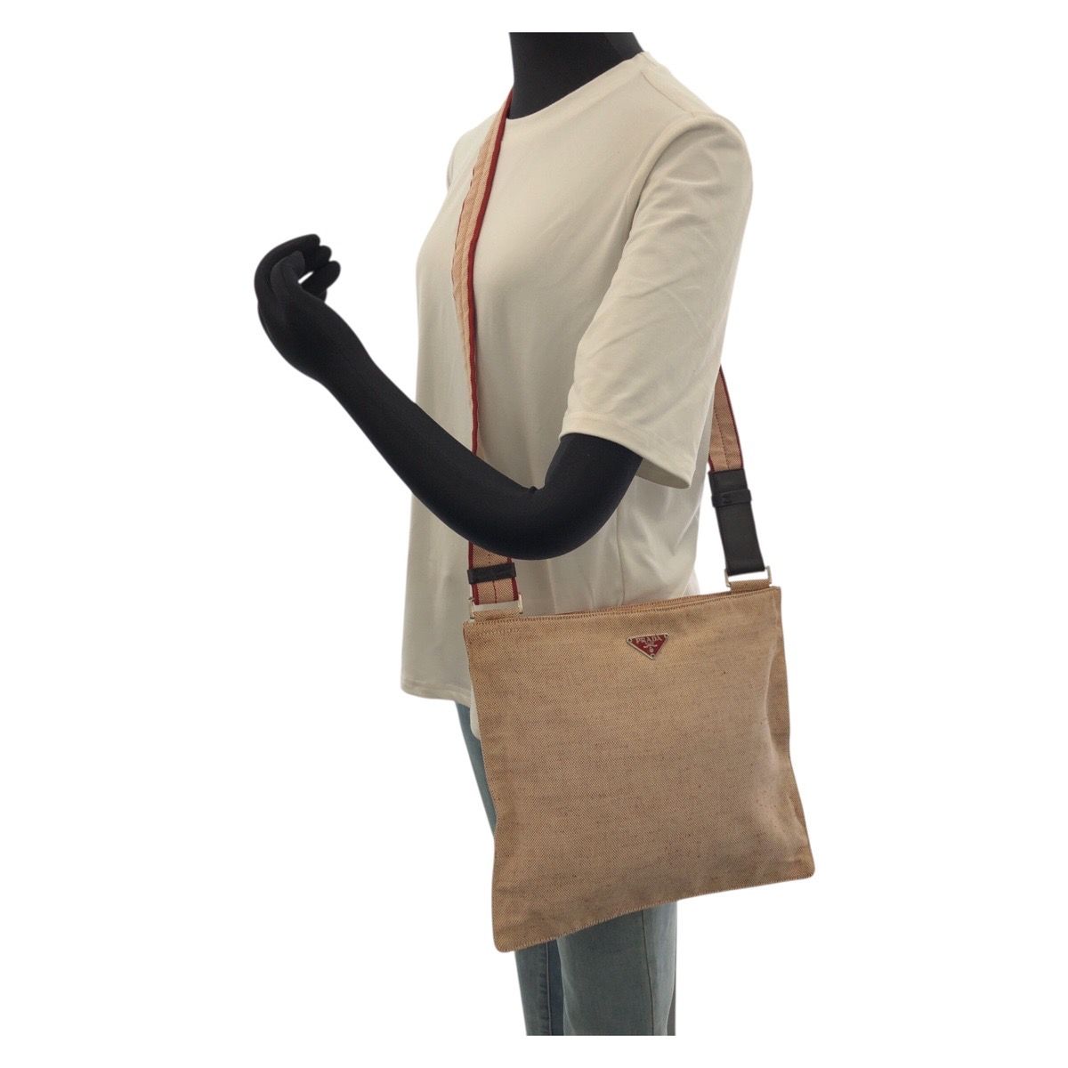 Prada Pink Red Silver Canvas Shoulder Bag — view 7