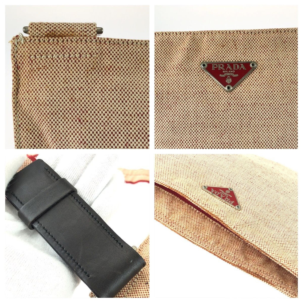 Prada Pink Red Silver Canvas Shoulder Bag — view 5
