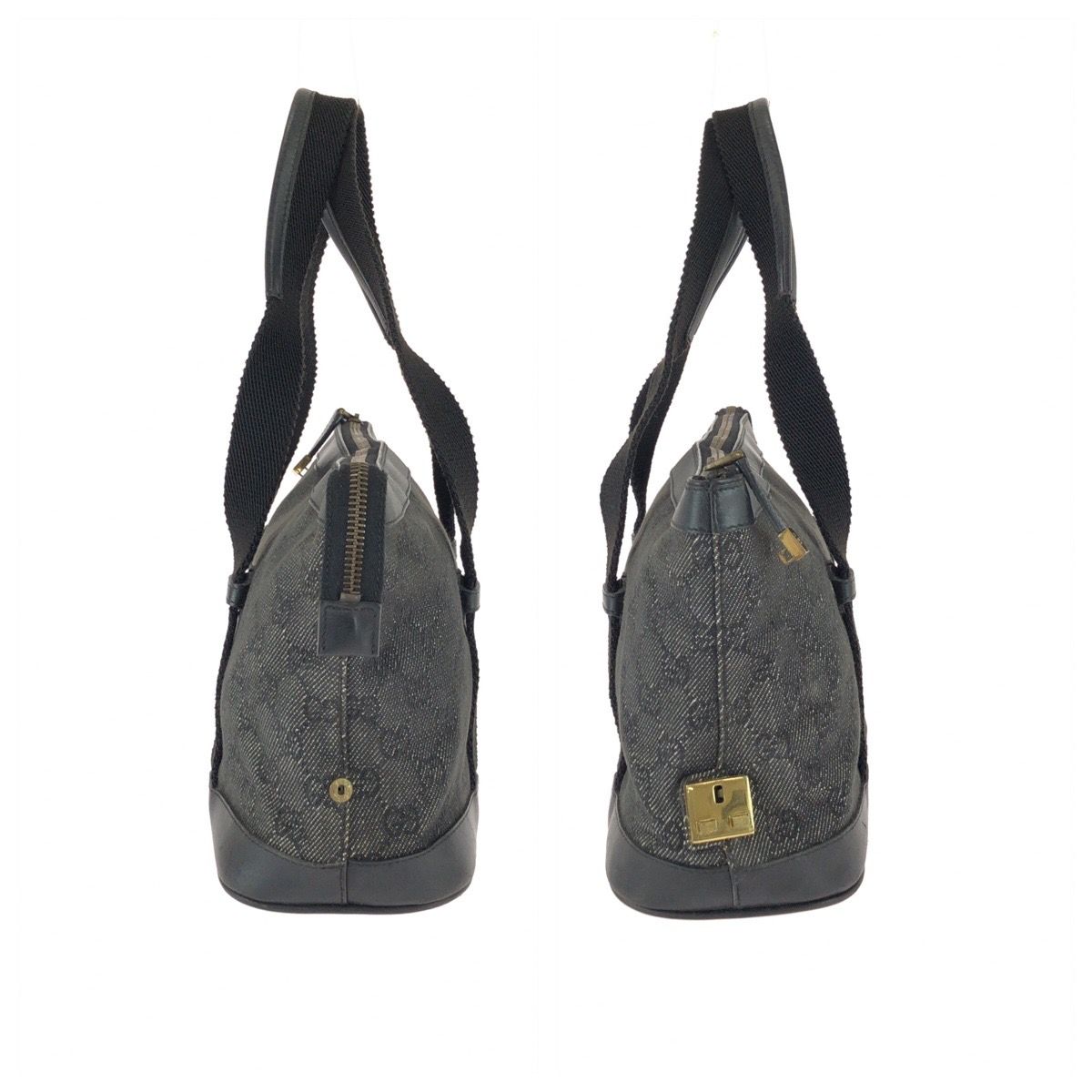 Gucci Black Gold GG Canvas Leather Handle Tote Bag — view 8