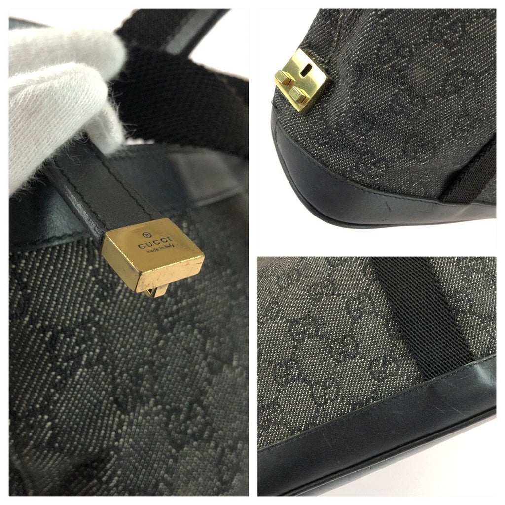 Gucci Black Gold GG Canvas Leather Handle Tote Bag — view 5