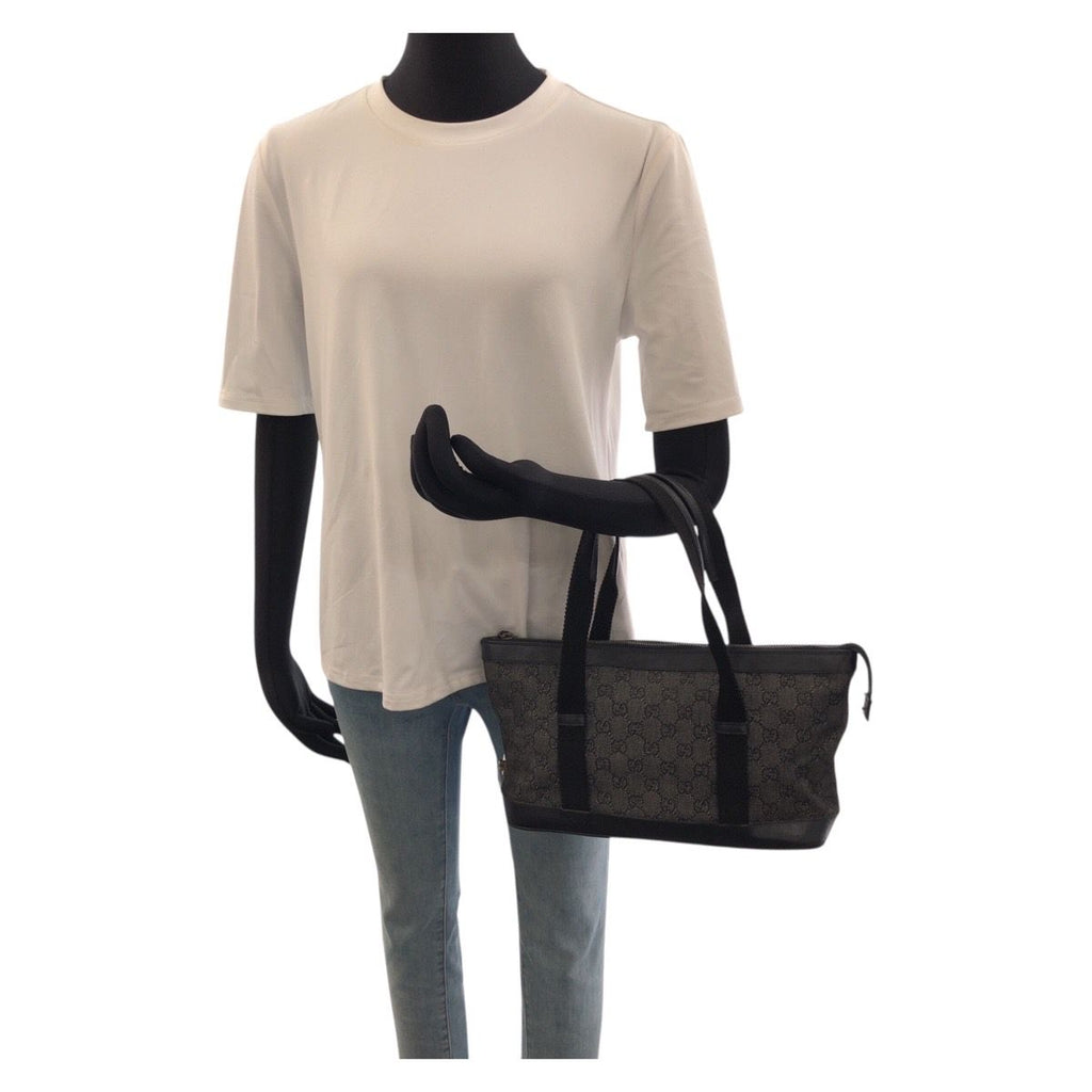Gucci Black Gold GG Canvas Leather Handle Tote Bag — view 7