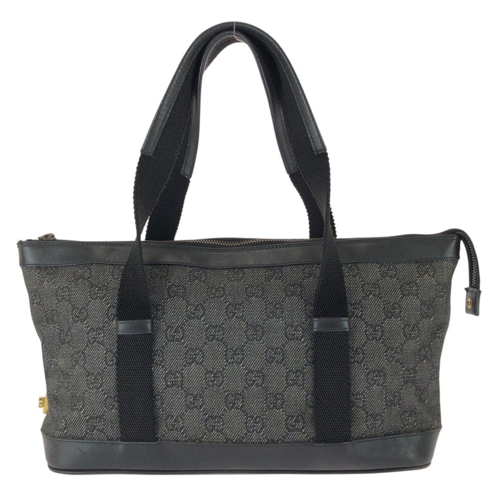 Gucci Black Gold GG Canvas Leather Handle Tote Bag
