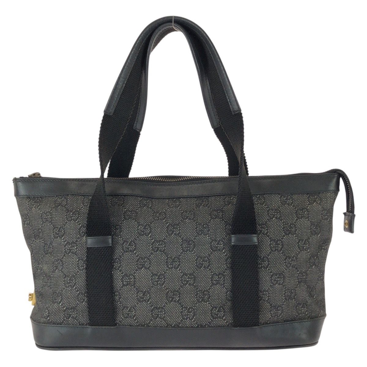 Gucci Black Gold GG Canvas Leather Handle Tote Bag