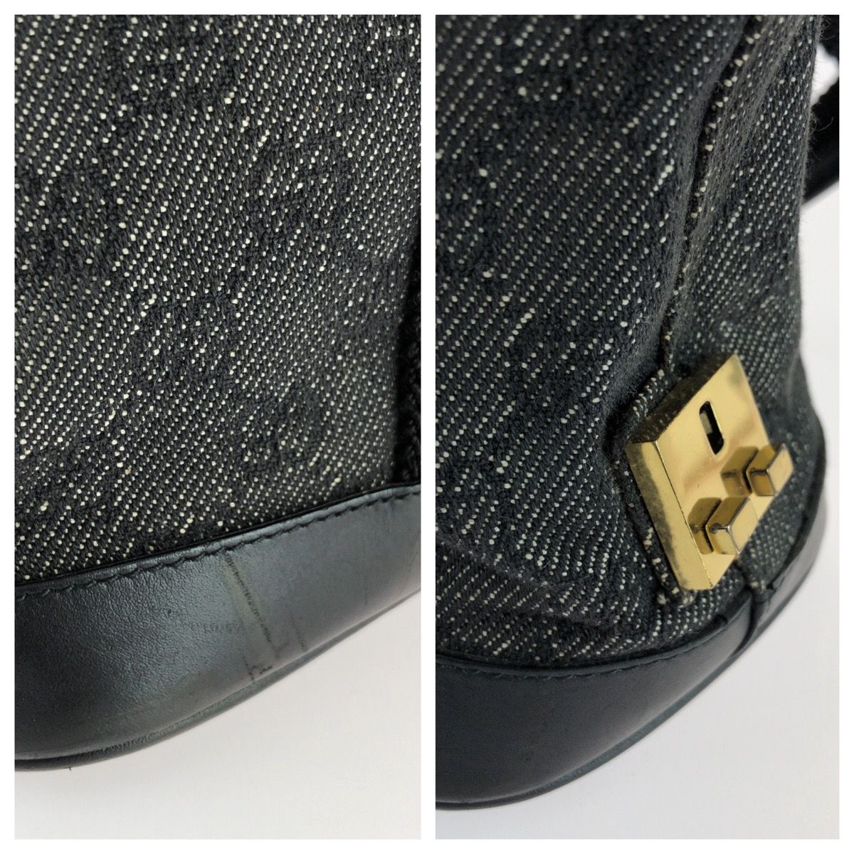 Gucci Black Gold GG Canvas Leather Handle Tote Bag — view 6