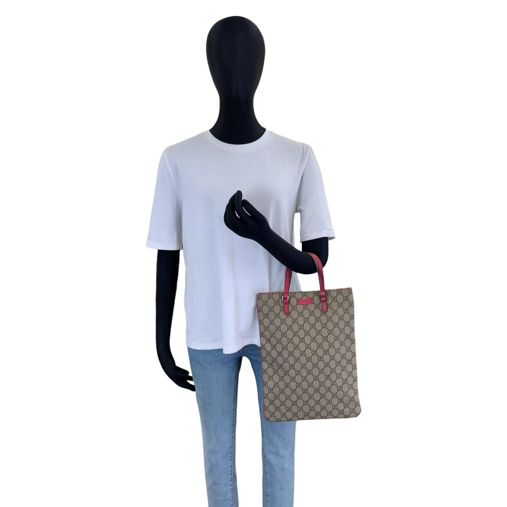 Gucci Beige Pink GG Supreme Canvas Tote Handbag — view 6