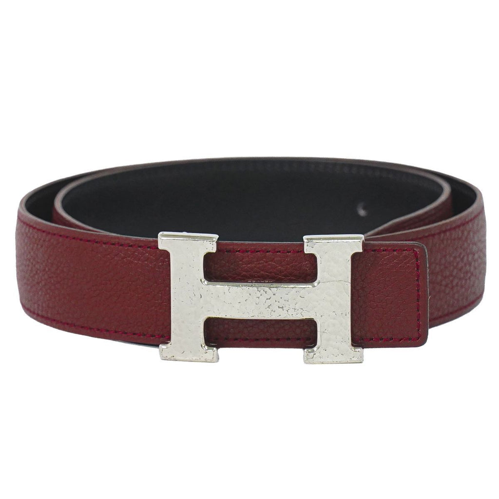 Hermes Constance Belt Reversible Leather Bordeaux Black Silver Vintage