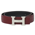 Hermes Constance Belt Reversible Leather Bordeaux Black Silver Vintage
