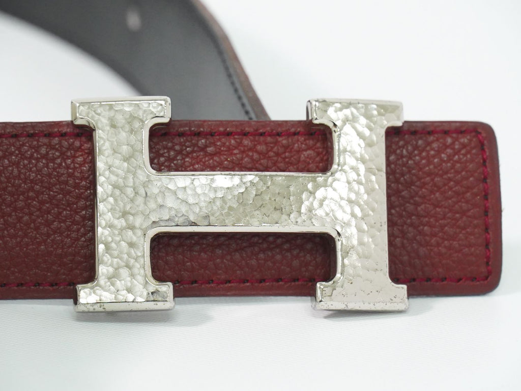 Hermes Constance Belt Reversible Leather Bordeaux Black Silver Vintage — view 4