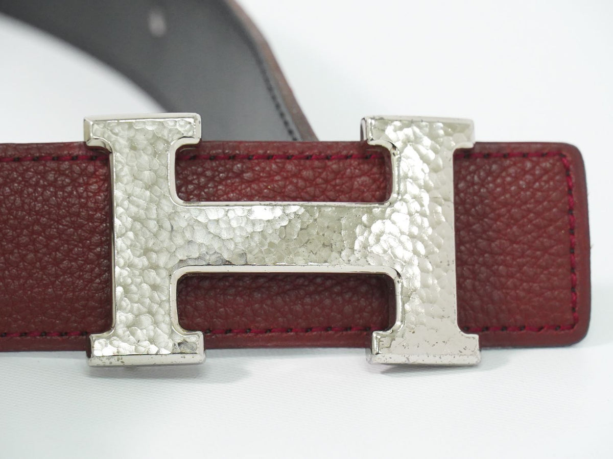 Hermes Constance Belt Reversible Leather Bordeaux Black Silver Vintage — view 4