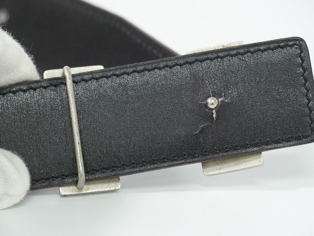 Hermes Constance Belt Reversible Leather Bordeaux Black Silver Vintage — view 5