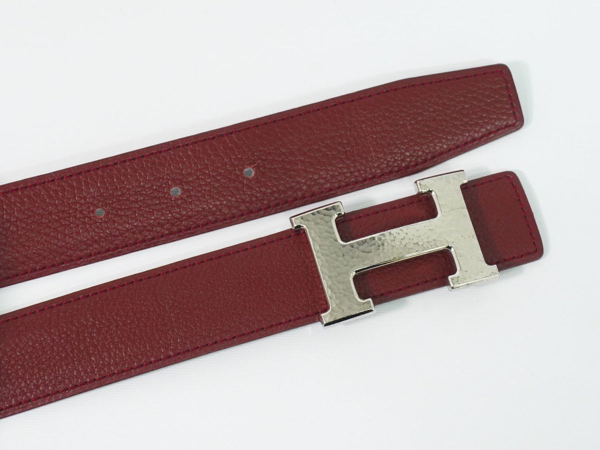 Hermes Constance Belt Reversible Leather Bordeaux Black Silver Vintage — view 2