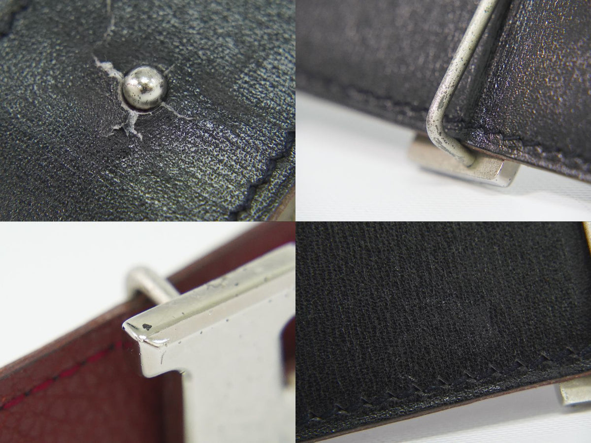 Hermes Constance Belt Reversible Leather Bordeaux Black Silver Vintage — view 8