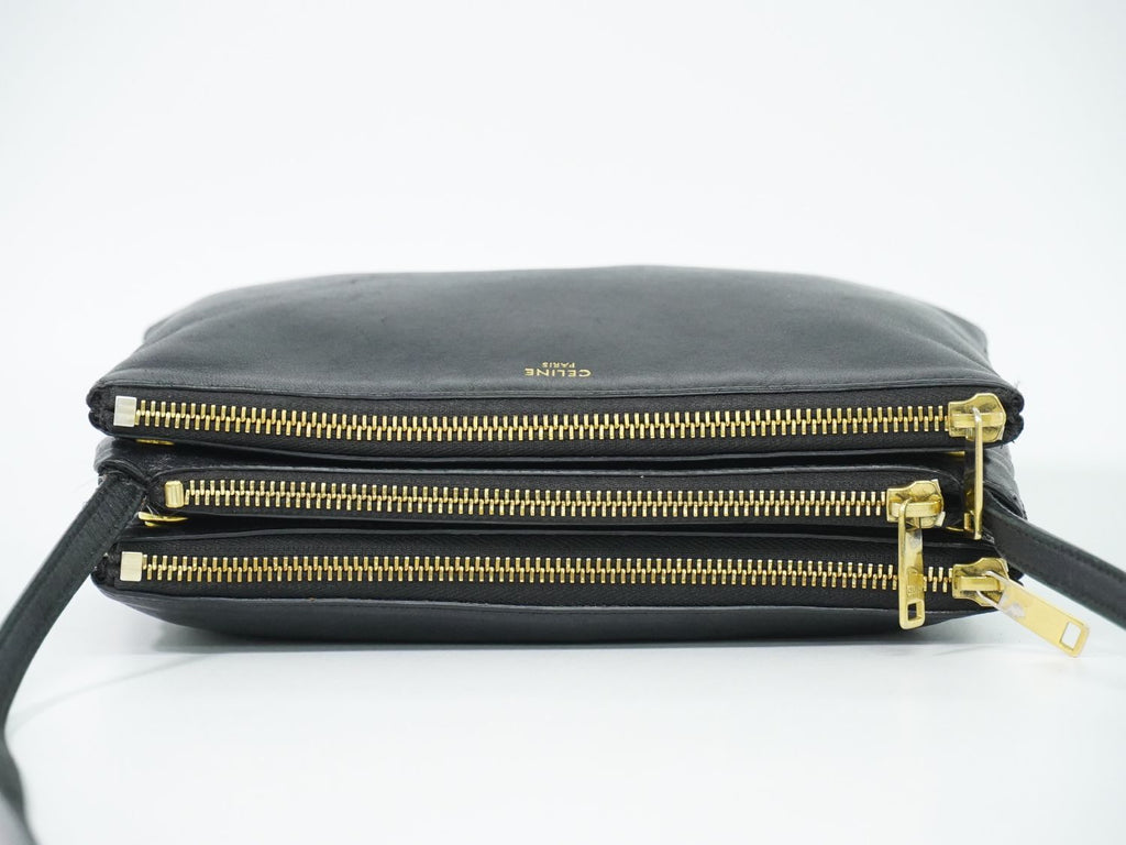 Celine Trio Small Shoulder Bag Pochette Leather Black Vintage — view 5