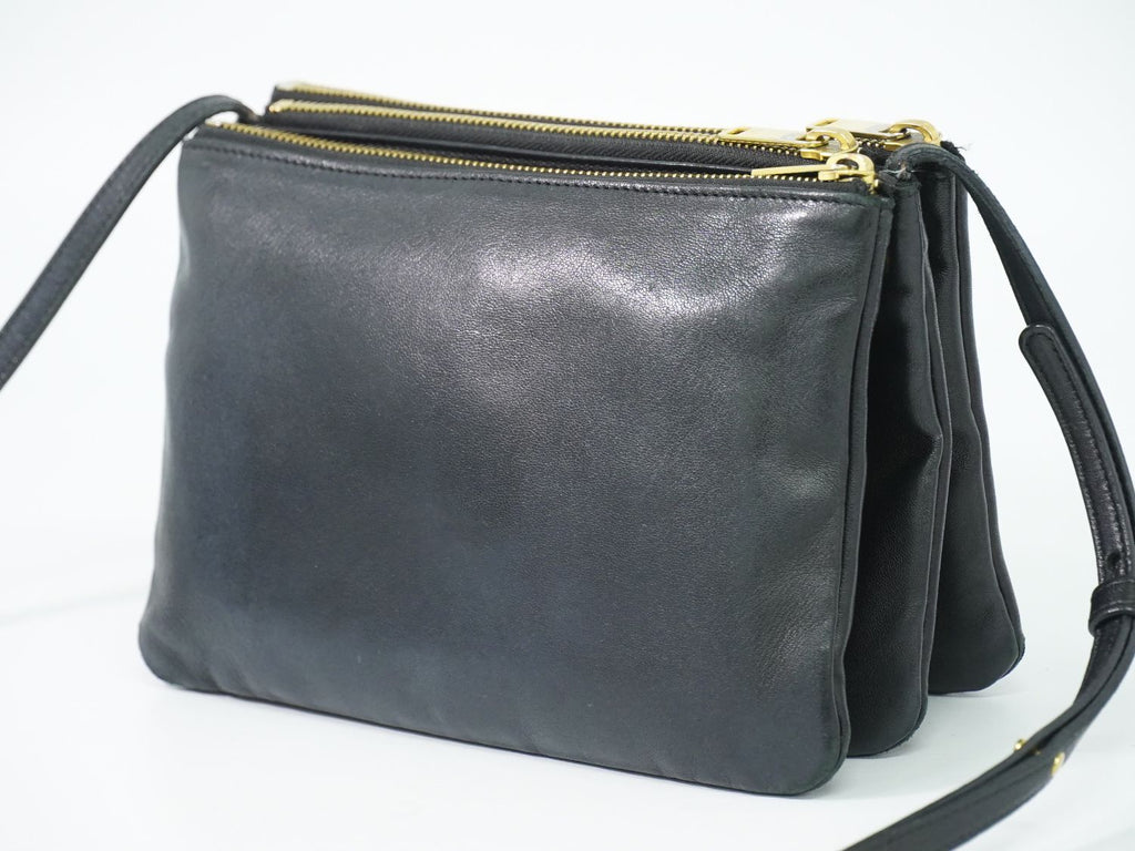 Celine Trio Small Shoulder Bag Pochette Leather Black Vintage — view 2