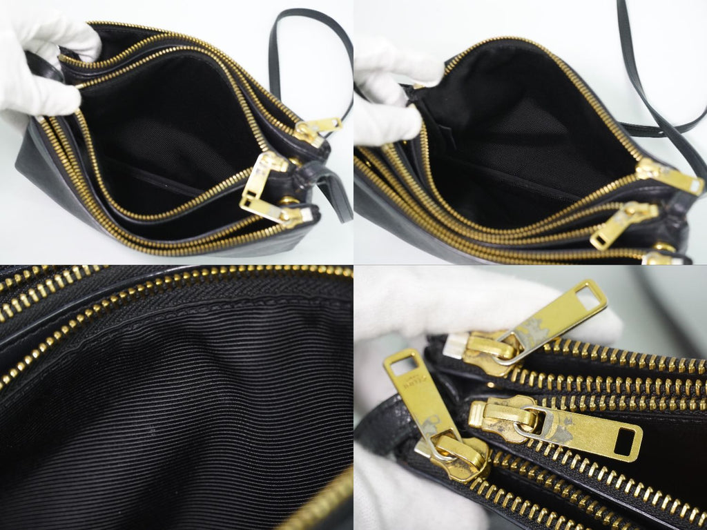 Celine Trio Small Shoulder Bag Pochette Leather Black Vintage — view 8