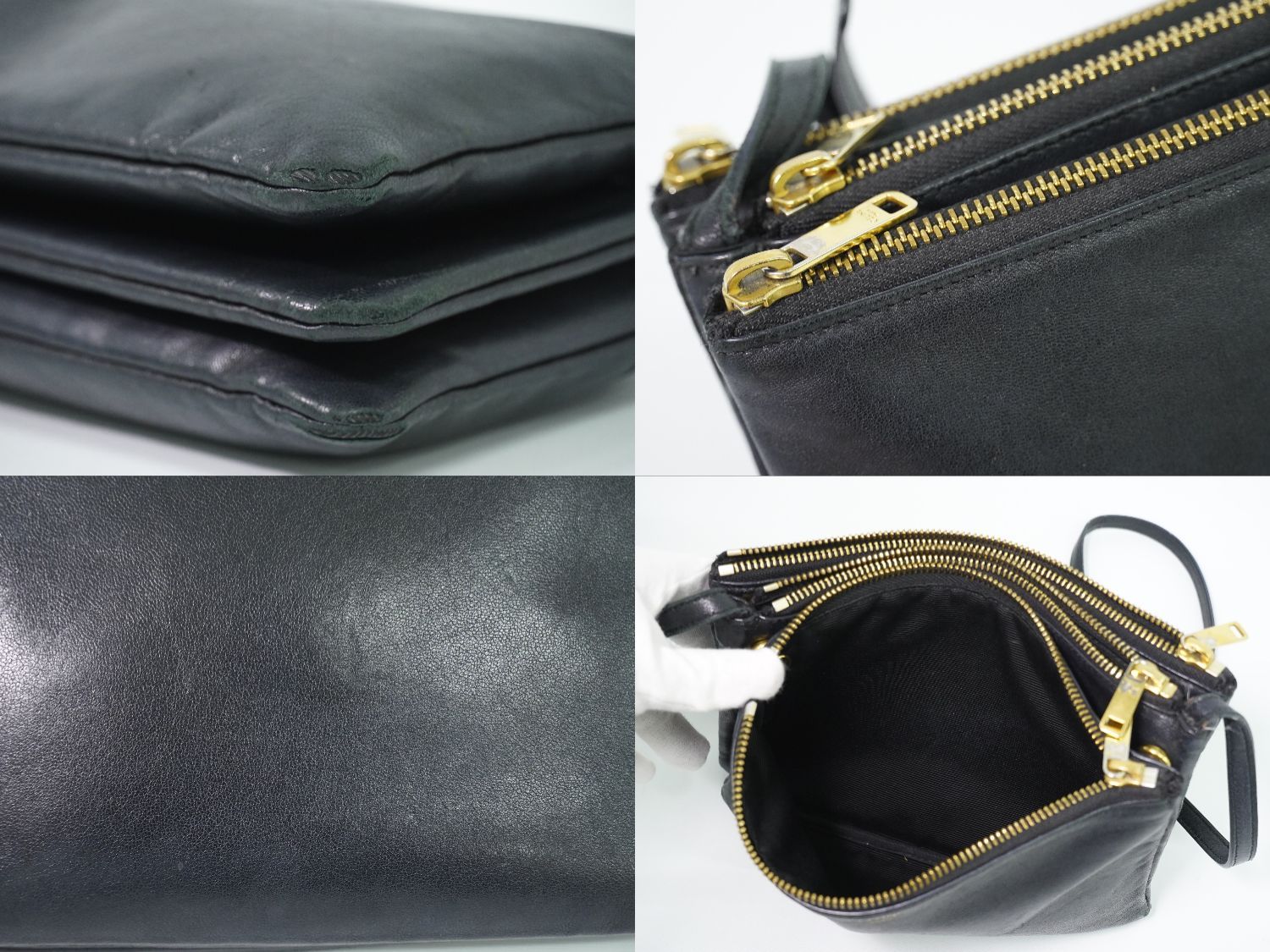 Celine Trio Small Shoulder Bag Pochette Leather Black Vintage — view 7