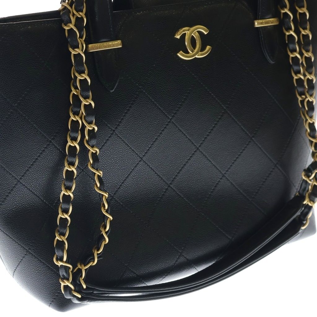 Chanel Quilted Classic Shopping Handbag Tote Shoulder Bag Black Caviar Leather — view 7