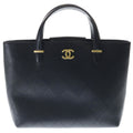 Chanel Quilted Classic Shopping Handbag Tote Shoulder Bag Black Caviar Leather