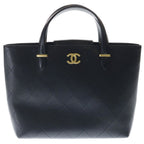 Chanel Quilted Classic Shopping Handbag Tote Shoulder Bag Black Caviar Leather