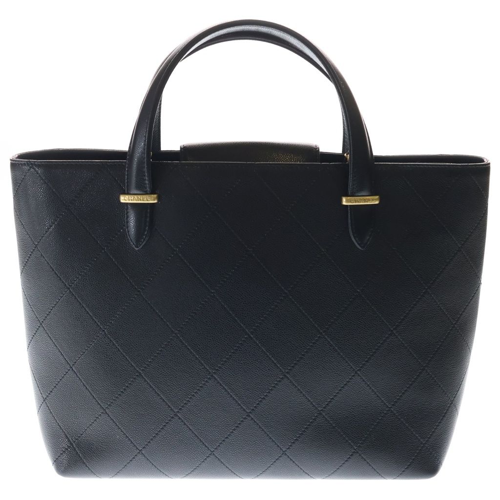 Chanel Quilted Classic Shopping Handbag Tote Shoulder Bag Black Caviar Leather — view 2