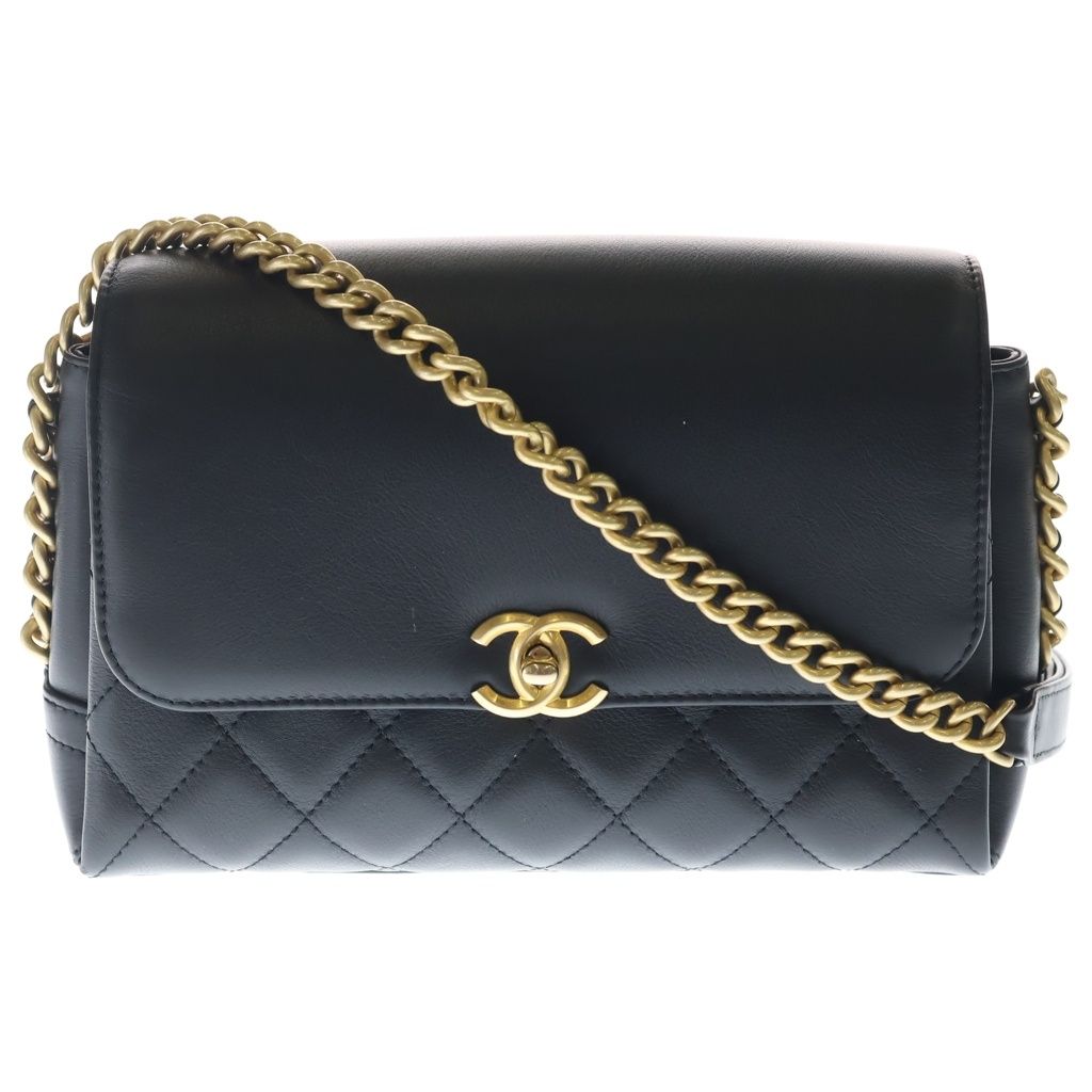 Chanel Quilted 25 S Flap S Chain Shoulder Bag Handbag Black Lambskin Gold