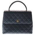 Chanel Quilted CC Logo Top Handle Caviar Leather Gold Black