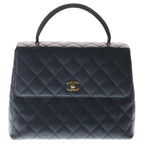 Chanel Quilted CC Logo Top Handle Caviar Leather Gold Black