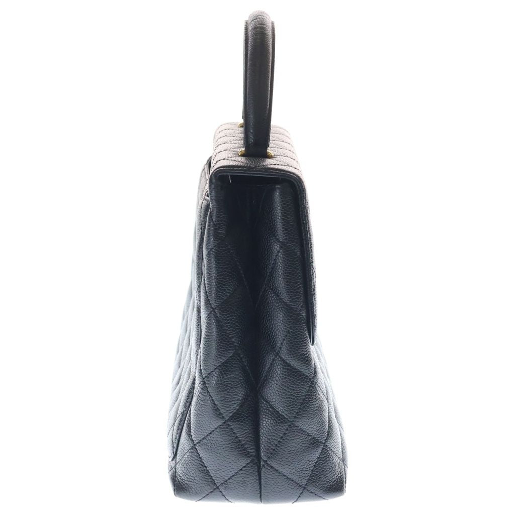 Chanel Quilted CC Logo Top Handle Caviar Leather Gold Black — view 3