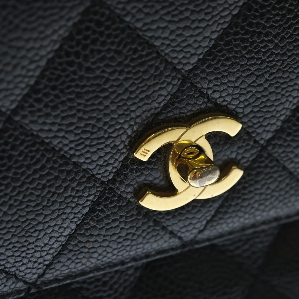 Chanel Quilted CC Logo Top Handle Caviar Leather Gold Black — view 6