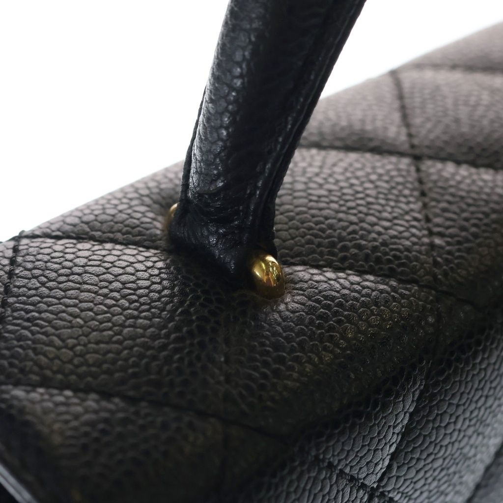 Chanel Quilted CC Logo Top Handle Caviar Leather Gold Black — view 7