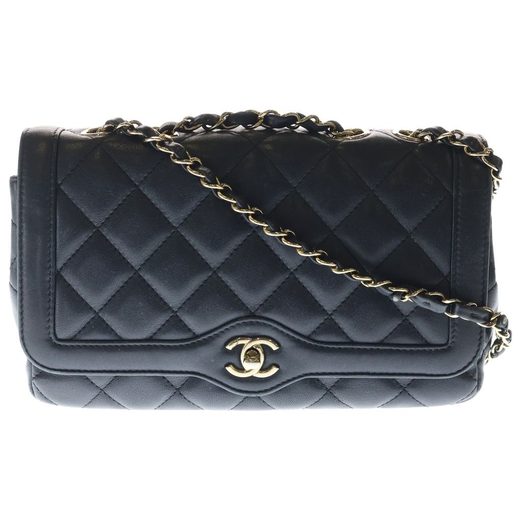 Chanel 25 S Flap S Chain Shoulder Bag Black Lambskin Gold